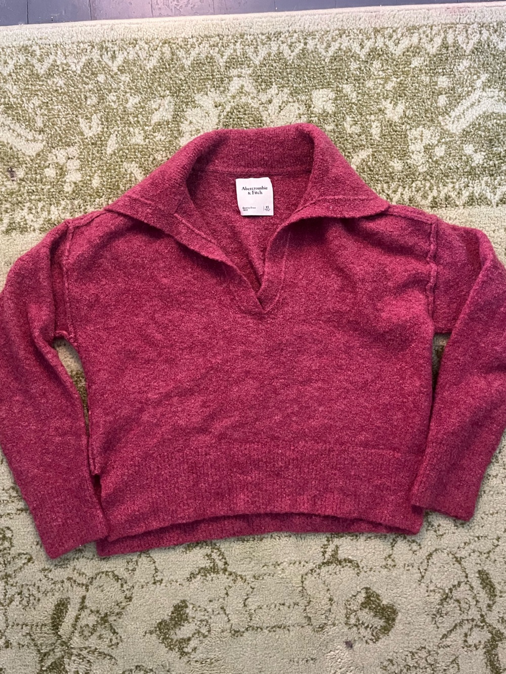 Abercrombie & Fitch Women's Raspberry V-Neck Collared Sweater